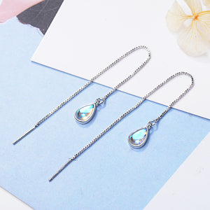 Teardrop Moonstone Drop Threader Earrings