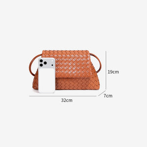Handwoven Leather Flap Shoulder Handbag