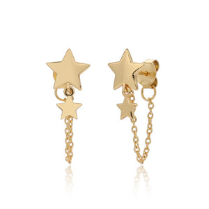 Classic Double Star Drop Chain Stud Earrings