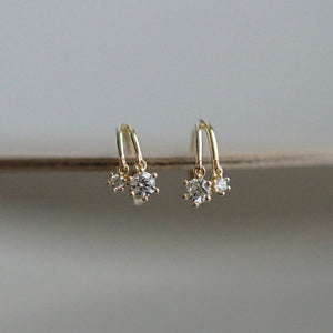 Dainty Dual Row Split CZ Drop Hoop Earrings