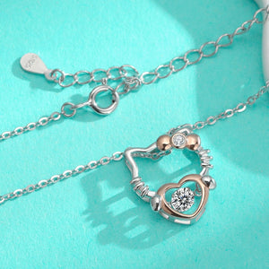 Moissanite Cat Heart Pendant Necklace