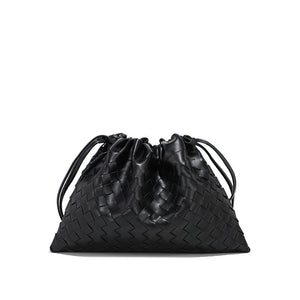Woven Leather Drawstring Shoulder Handbag