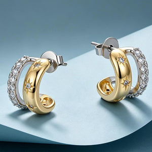 Two-Tone Starburst Layer Open Hoop Earrings