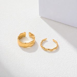 Organic Wavy Molten Band Two Open Ring Set