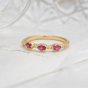 Elegant Triple Marquise Ruby Bead Band Ring