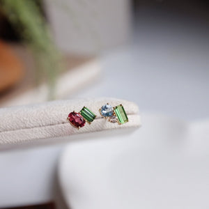 Asymmetric Multi Gems Cluster Stud Earrings
