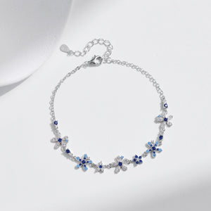 Gradient Blue CZ Flower Cluster Chain Bracelet