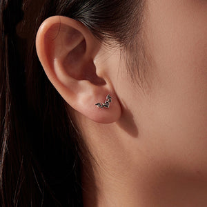 Gothic Halloween Bat Heart CZ Stud Earrings