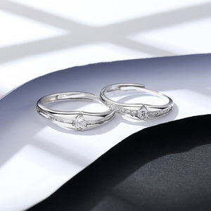 Solitaire Half Pave Couple Matching Open Ring