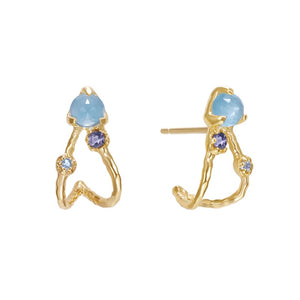 Blue Stone Textured Split Open Hoop Earrings