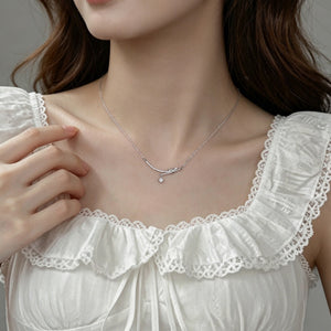 Dainty Knot Curved Bar Pave Charm Necklace