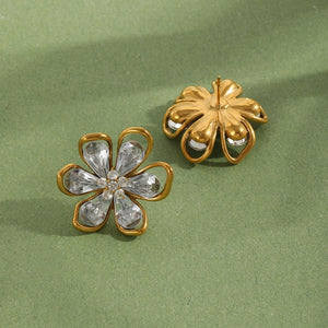 Sparkling CZ Flower Statement Stud Earrings