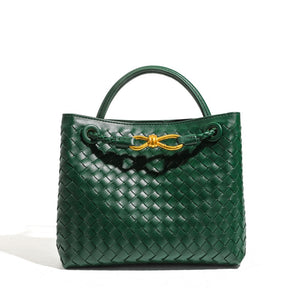 Handwoven Leather Knot Clasp Tote Handbag