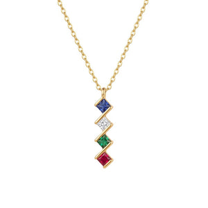Dainty Multi‑Color Square CZ Charm Necklace