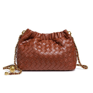 Woven Leather Cloud Drawstring Handbag