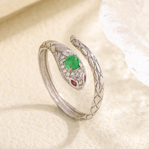 Engraved Snake Crystal Stacking Bypass Ring