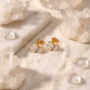 Asymmetric Oval Round Twin CZ Stud Earrings