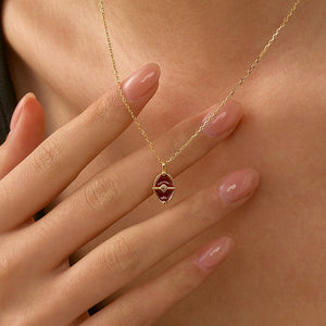 Dainty Oval Enamel Tiny CZ Pendant Necklace