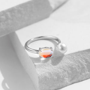 Dainty Moonstone Pearl Open Adjustable Ring