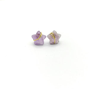 Natural Crystal Stone Star Wire Stud Earrings
