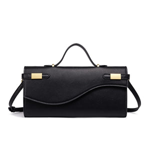 Wave Flap Crossgrain Leather Clutch Handbag