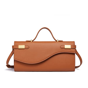 Wave Flap Crossgrain Leather Clutch Handbag