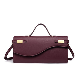 Wave Flap Crossgrain Leather Clutch Handbag