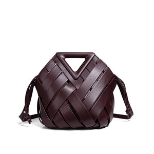 HandWoven Leather Rhombus Bucket Handbag
