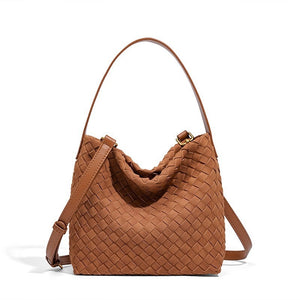 Woven Leather Suede Hobo Shoulder Handbag