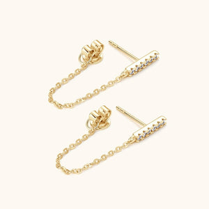 Tiny Moissanite Pave Bar Drop Chain Earrings