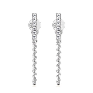 Tiny Moissanite Pave Bar Drop Chain Earrings