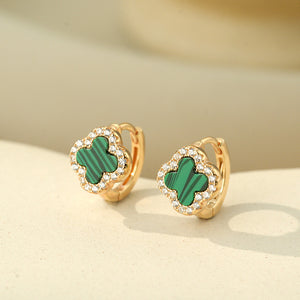 Four Leaf Clover Halo Huggie Hoop Earrings