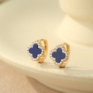 Four Leaf Clover Halo Huggie Hoop Earrings