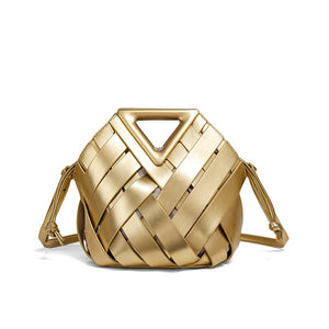 HandWoven Leather Rhombus Bucket Handbag