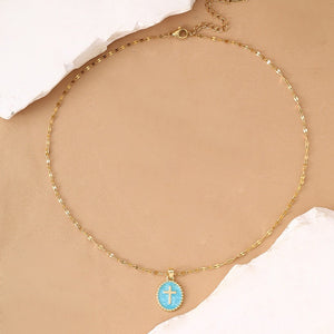 Enamel Oval Cross Medallion Charm Necklace
