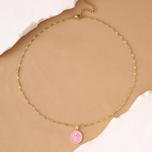 Enamel Oval Cross Medallion Charm Necklace