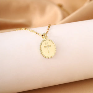 Enamel Oval Cross Medallion Charm Necklace