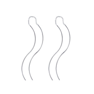 Minimalist Wave Long Drop Threader Earrings