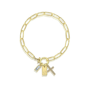 Paperclip Toggle Initial Cross Charm Bracelet