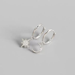 Asymmetric Moon Star Drop Hoop Earrings