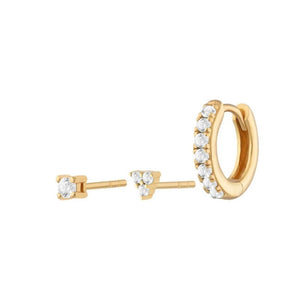 3-Piece Colorful CZ Huggie Stud Earring Set