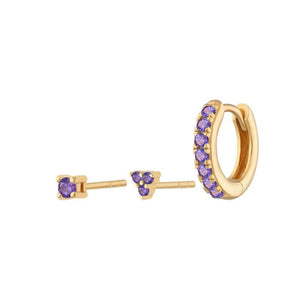 3-Piece Colorful CZ Huggie Stud Earring Set