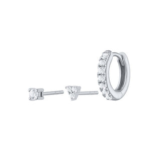 3-Piece Colorful CZ Huggie Stud Earring Set