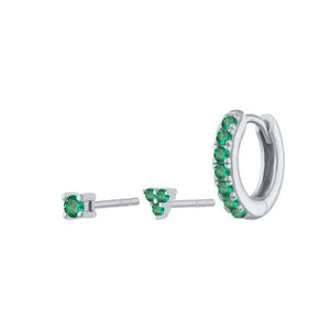 3-Piece Colorful CZ Huggie Stud Earring Set