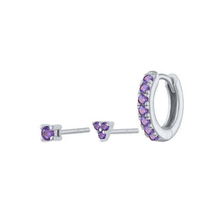 3-Piece Colorful CZ Huggie Stud Earring Set