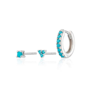 3-Piece Colorful CZ Huggie Stud Earring Set