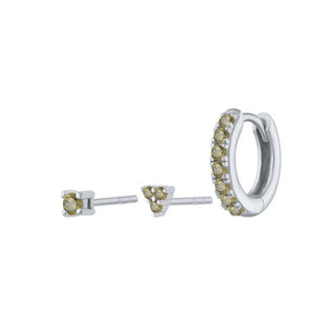 3-Piece Colorful CZ Huggie Stud Earring Set