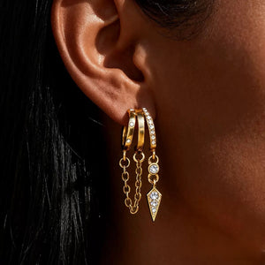 Triple Band Chain Dagger Drop Hoop Earrings