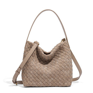 Woven Leather Suede Hobo Shoulder Handbag