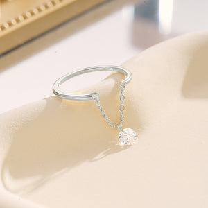 Minimalist Draped Chain CZ Dangle Charm Ring